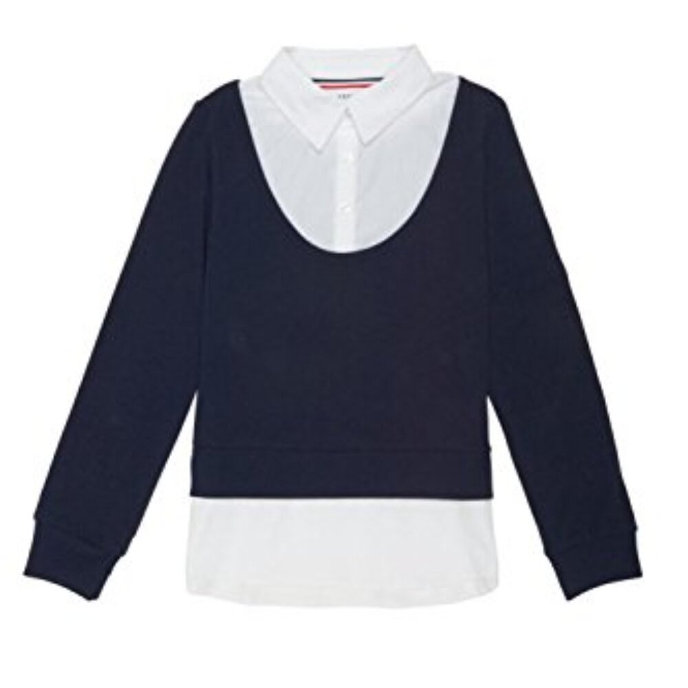 French Toast SA9506 Girls Long Sleeve Layered Cardigan Navy and White